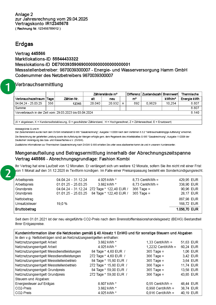 Abbildung - Musterseite 2 einer Jahresrechnung - Erklärung im Text