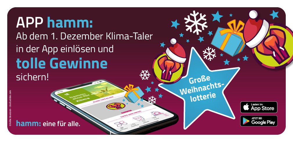 Teaser- App hamm: Ab dem 1. Dezember Klima-Taler in der App einlösen und tolle Gewinne sichern