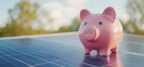 Das Bild zeigt ein Sparschwein auf einem PV-Modul